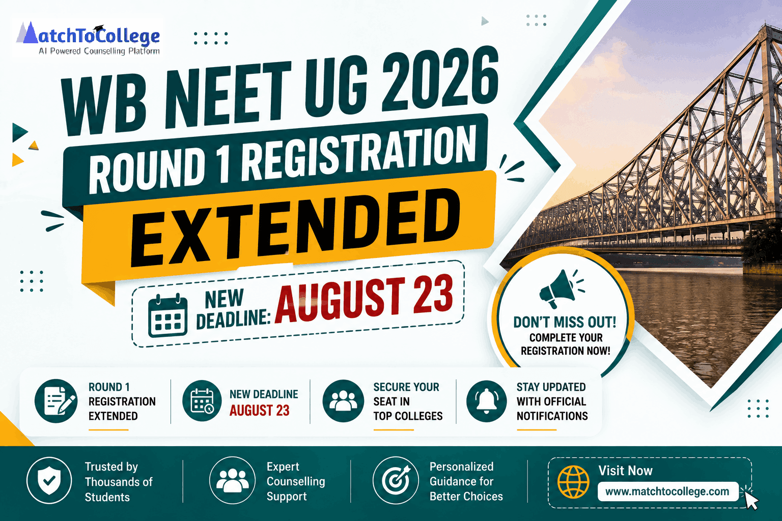 WB NEET UG 2026 Round 1 Registration Extended to August 23