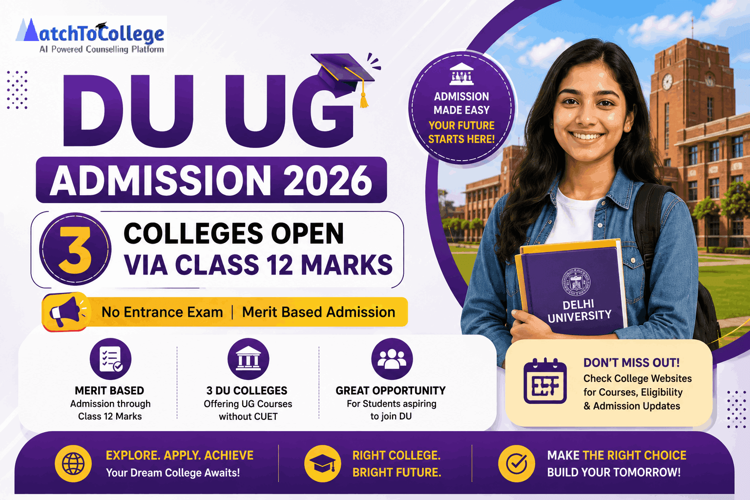 DU UG Admission 2026: 3 Colleges Open via Class 12 Marks