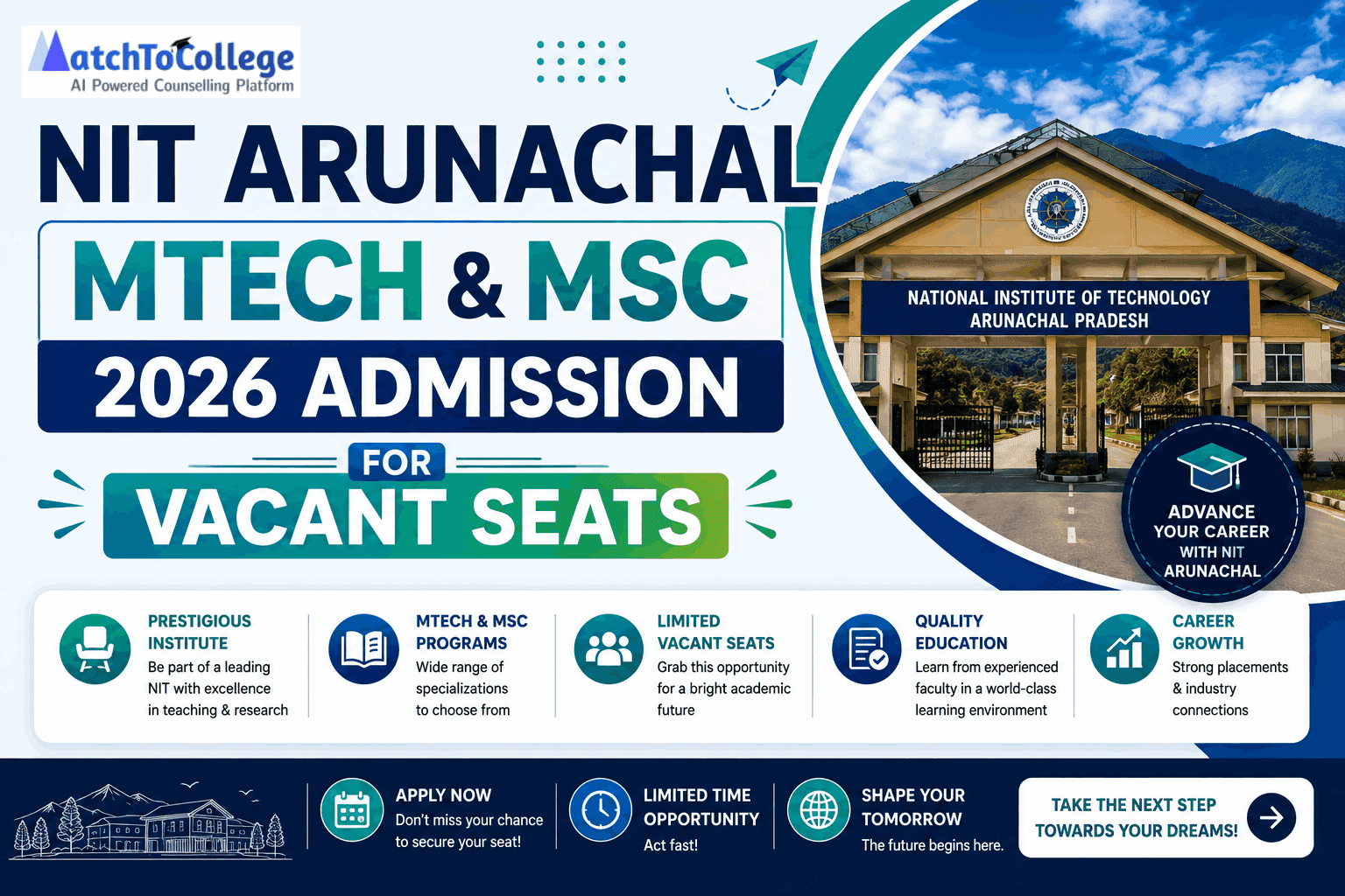 NIT Arunachal MTech & MSc 2026 Admission for Vacant Seats
