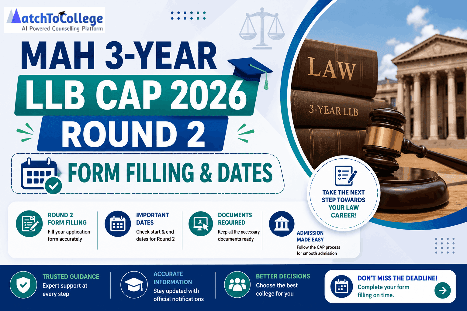 MAH 3-Year LLB CAP 2026 Round 2: Form Filling & Dates