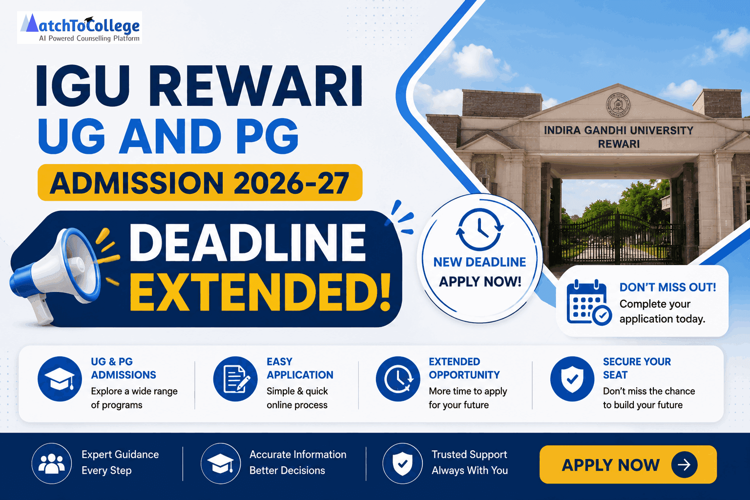 IGU Rewari UG and PG Admission 2026-27 Deadline Extended