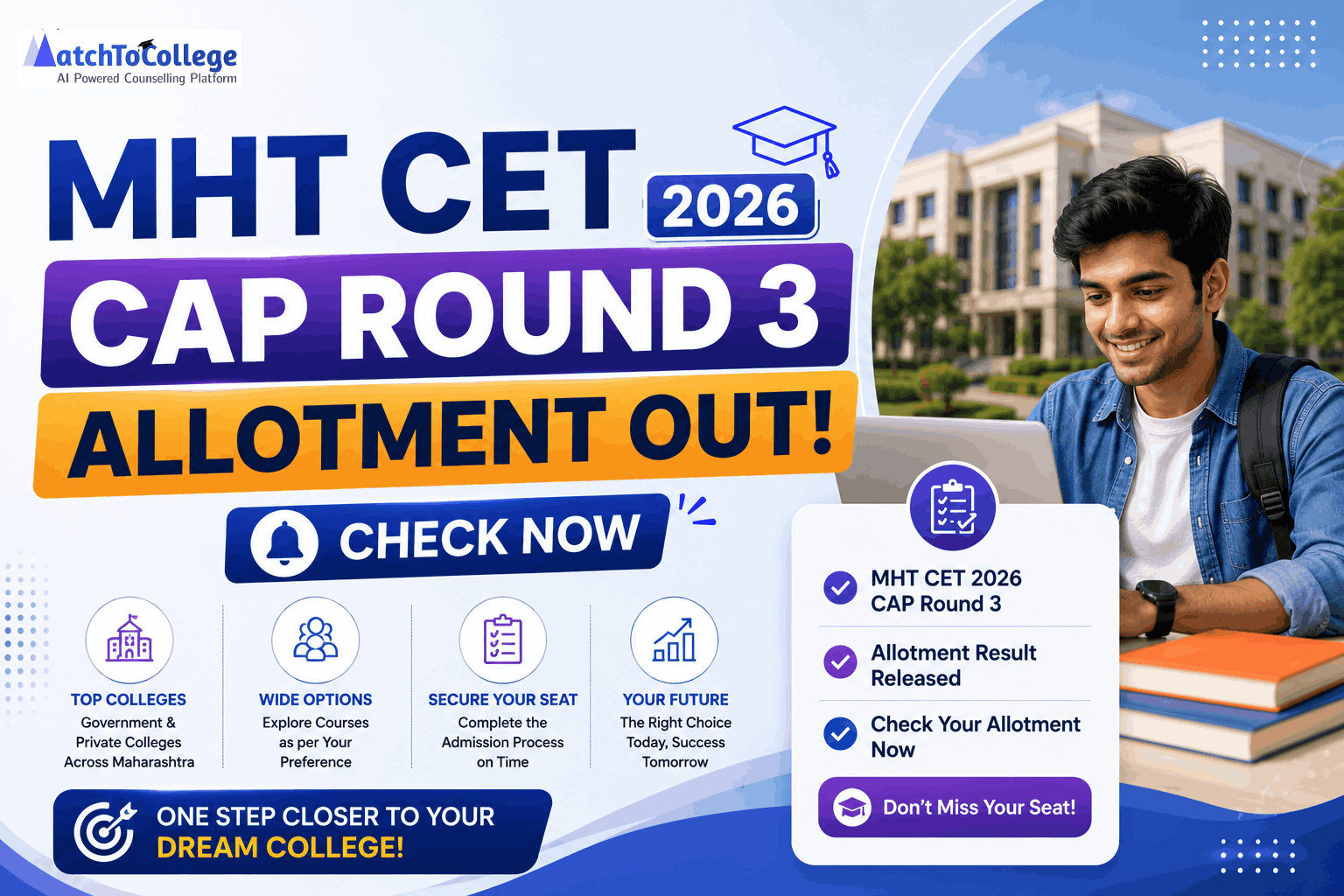 MHT CET 2026 CAP Round 3 Allotment Out: Check Now