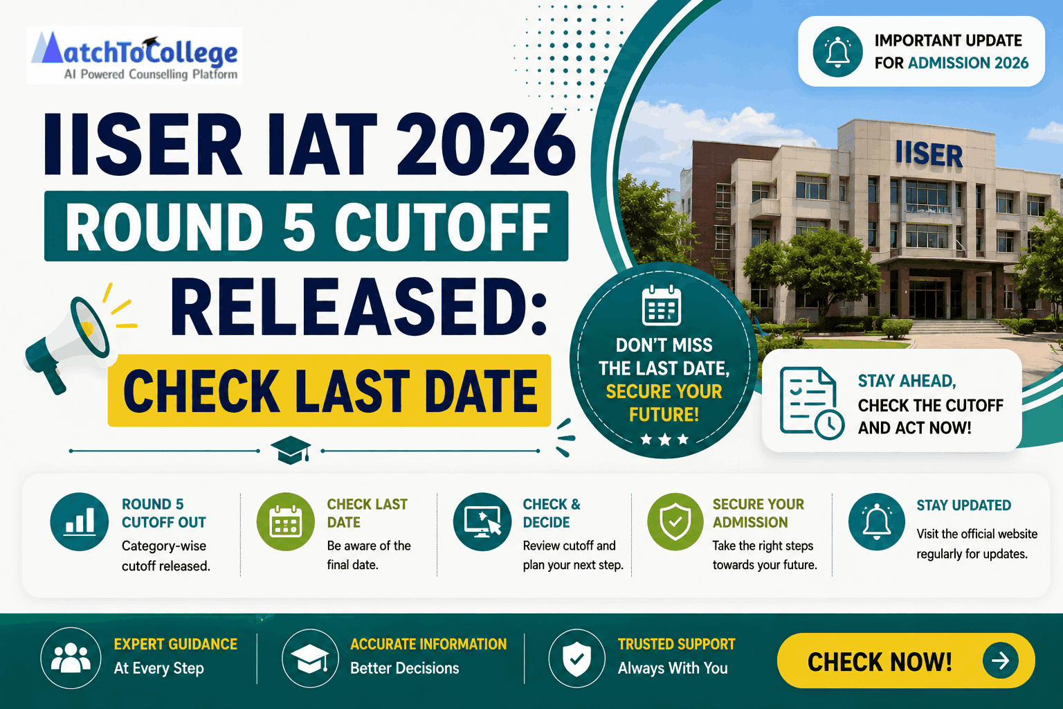 IISER IAT 2026 Round 5 Cutoff Released: Check Last Date