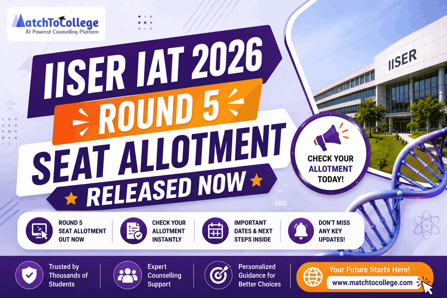 IISER IAT 2026 Round 5 Seat Allotment Released Now