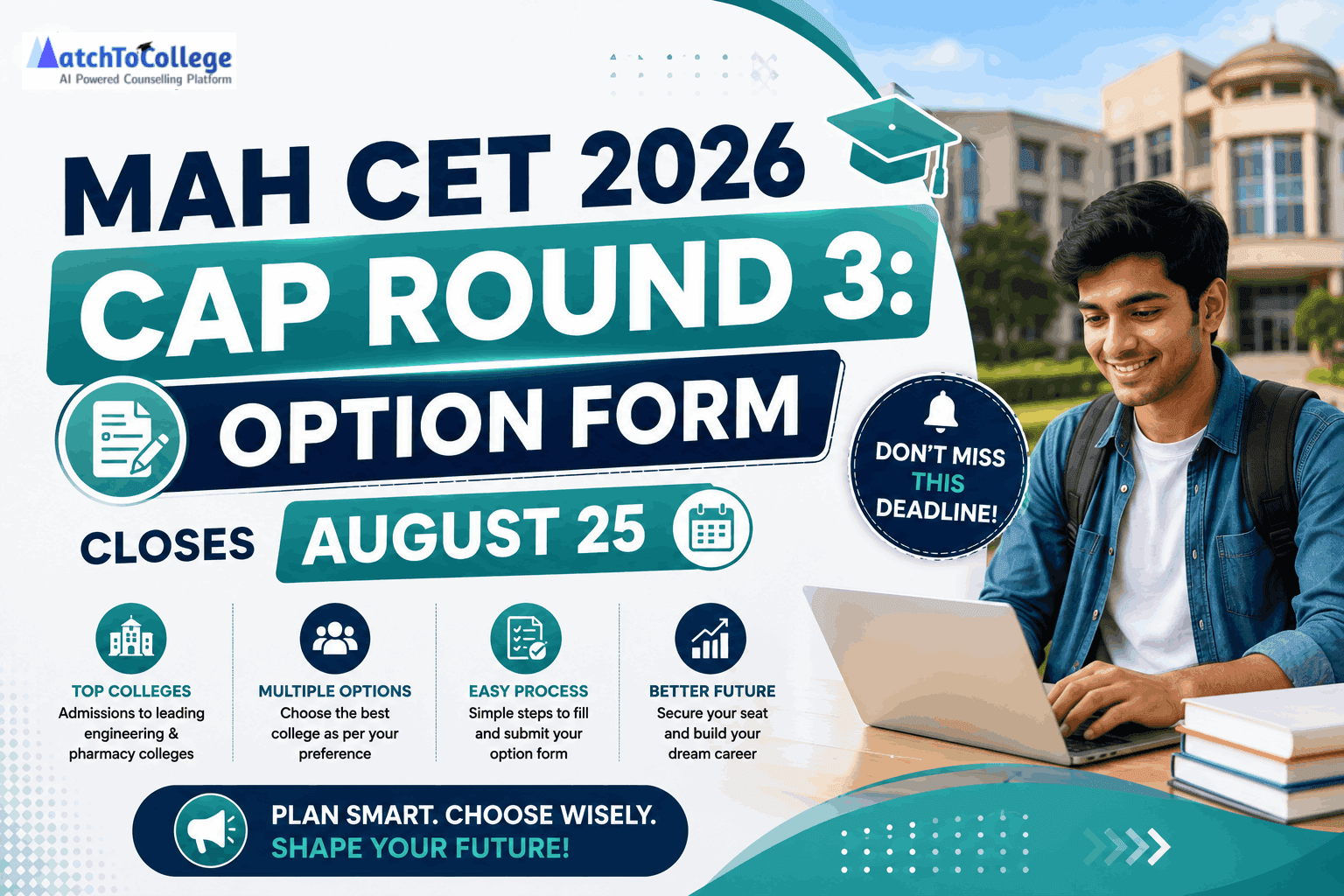 MAH CET 2026 CAP Round 3: Option Form Closes August 25
