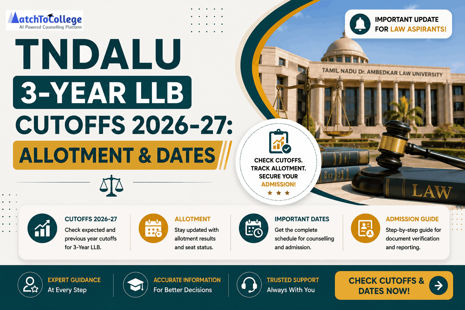 TNDALU 3-Year LLB Cutoffs 2026-27: Allotment & Dates