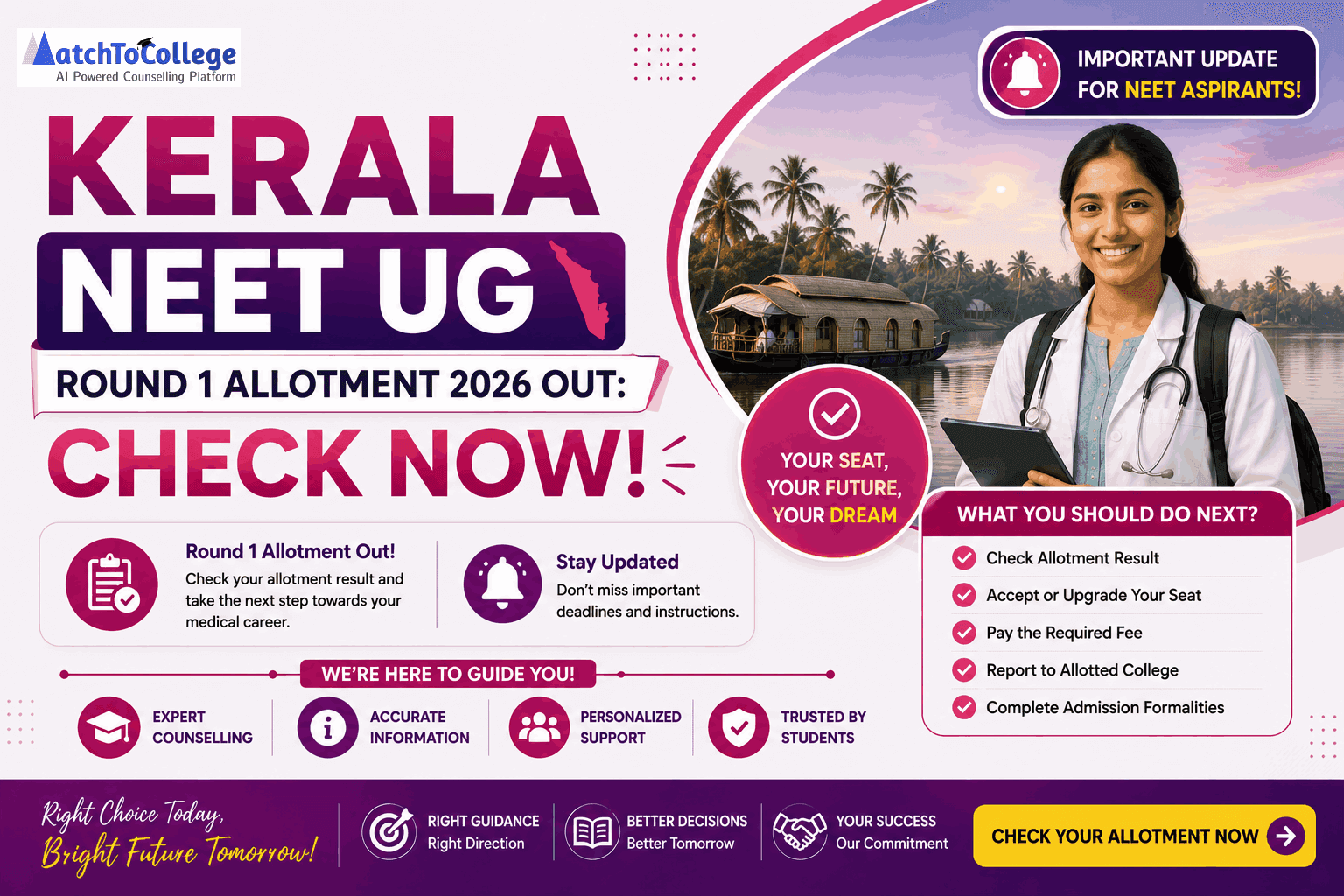 Kerala NEET UG Round 1 Allotment 2026 Out: Check Now
