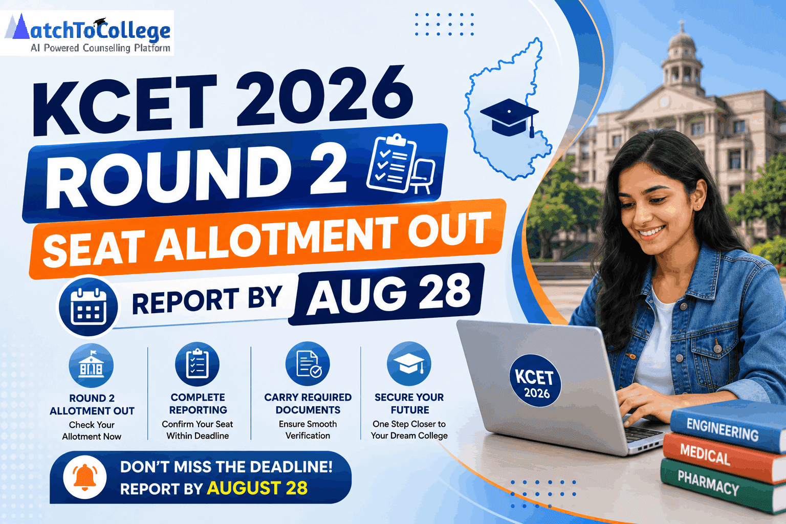 KCET 2026 Round 2 Seat Allotment Out: Report by Aug 28