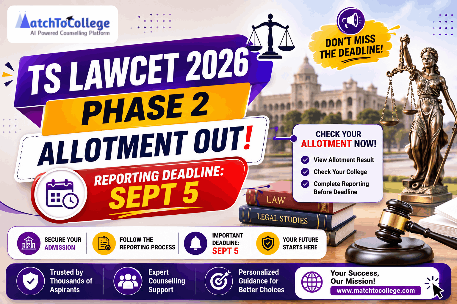 TS LAWCET 2026 Phase 2 Allotment Out: Reporting Deadline Sept 5