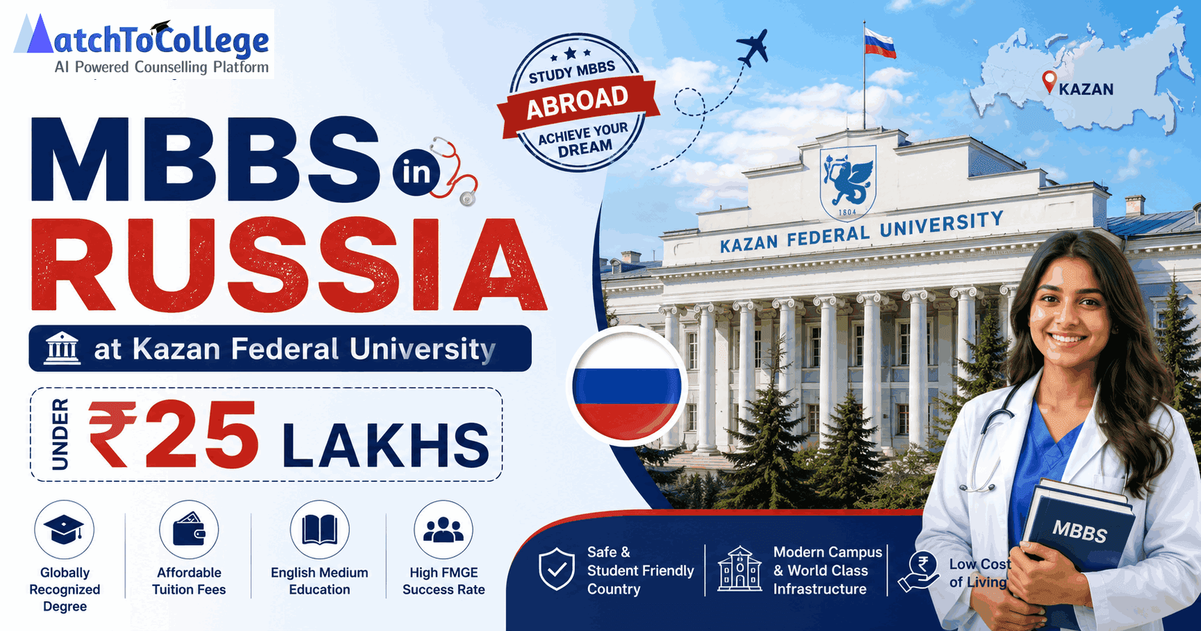 MBBS in Russia 2025-26: Kazan Federal Under ₹25 Lakhs!