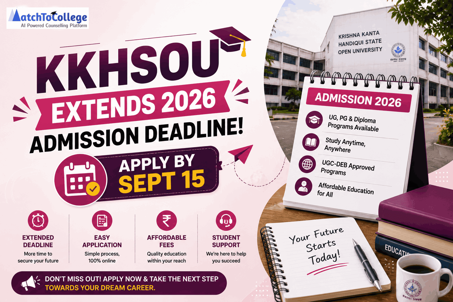 KKHSOU Extends 2026 Admission Deadline: Apply by Sept 15