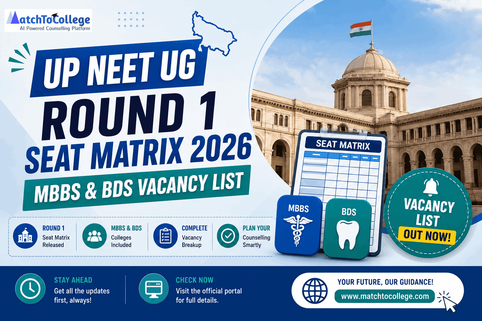UP NEET UG Round 1 Seat Matrix 2026: MBBS & BDS Vacancy List