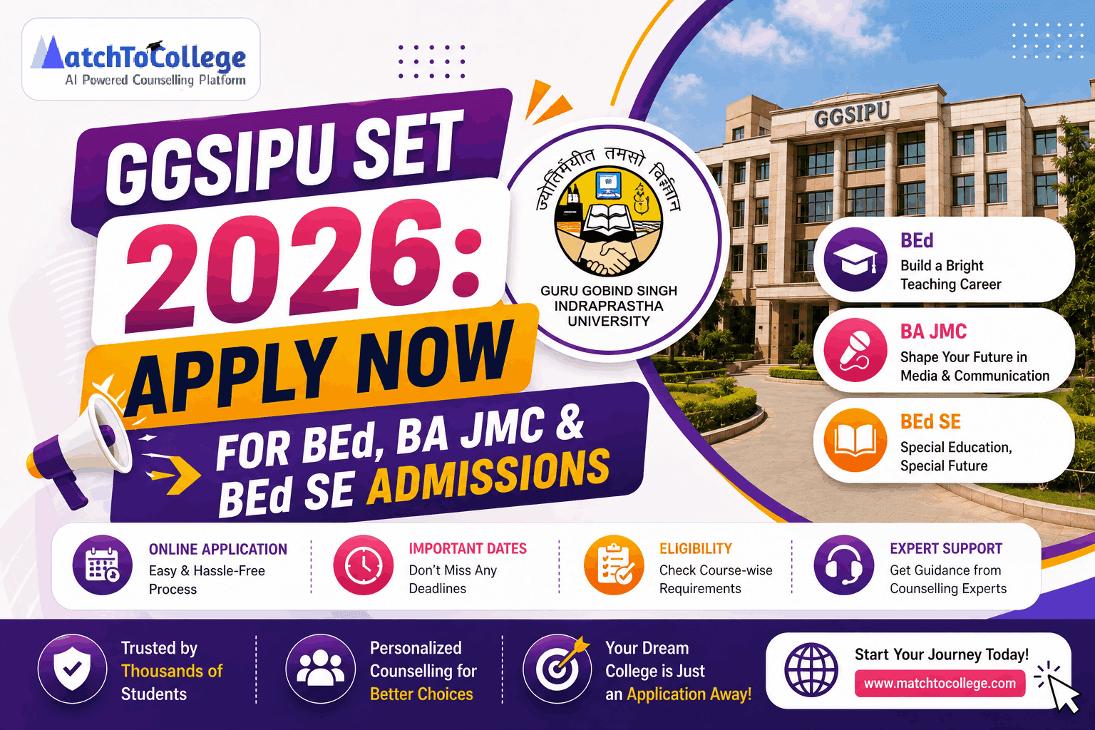 GGSIPU SET 2026: Apply Now for BEd, BA JMC & BEd SE Admissions