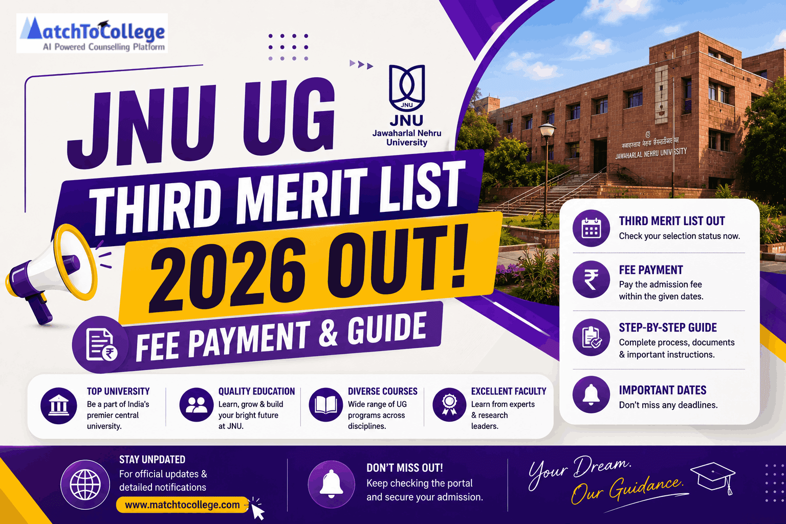 JNU UG Third Merit List 2026 Out: Fee Payment & Guide