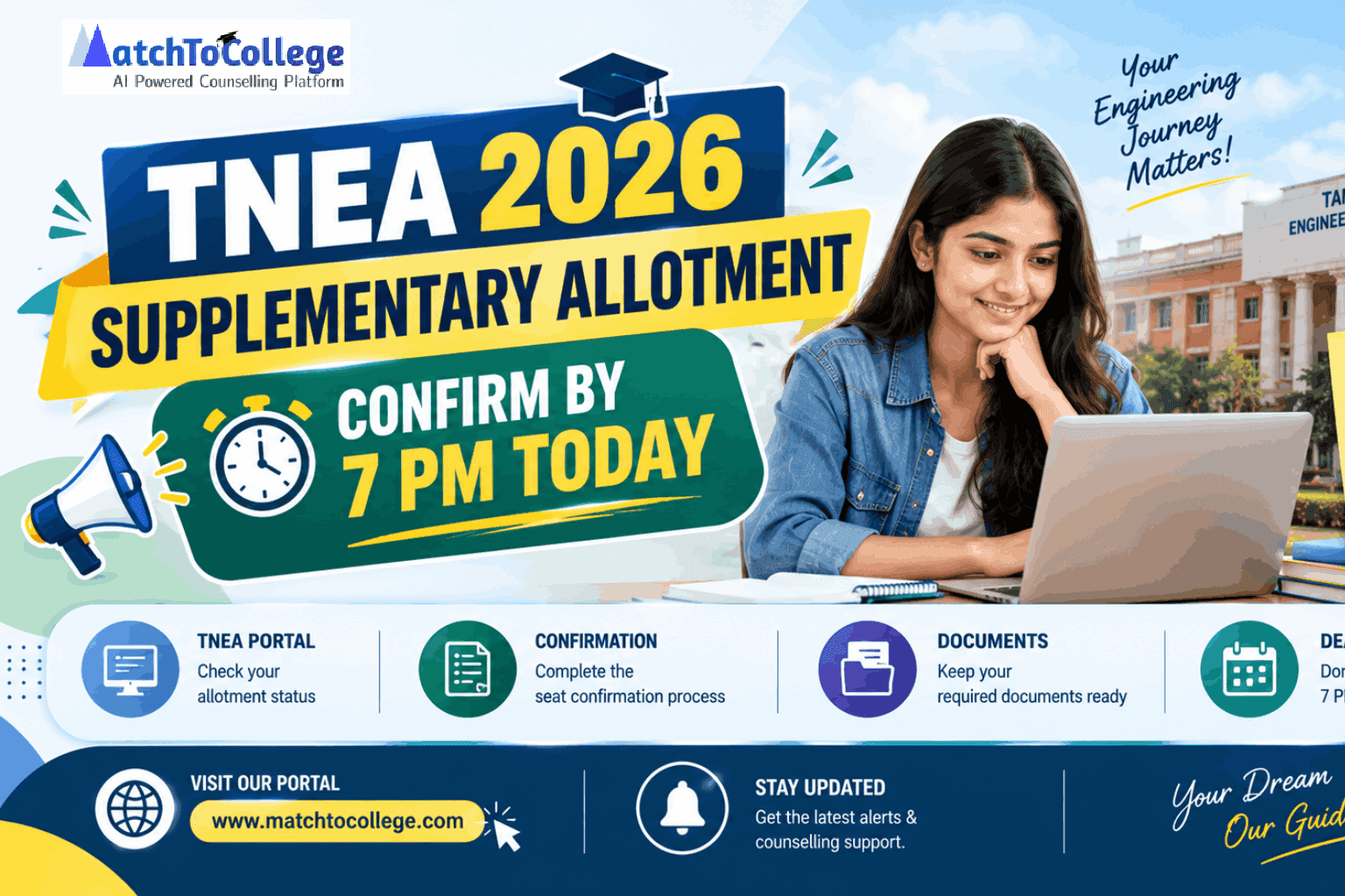 TNEA 2026 Supplementary Allotment: Confirm by 7 PM Today