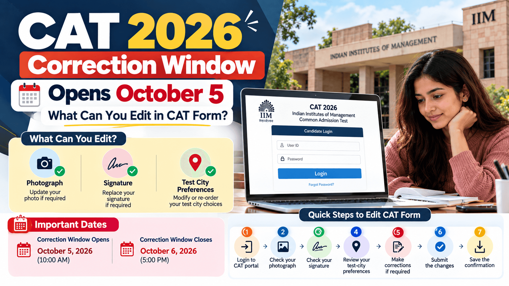 CAT 2026 Correction Window Opens October 5: What Can You Edit?