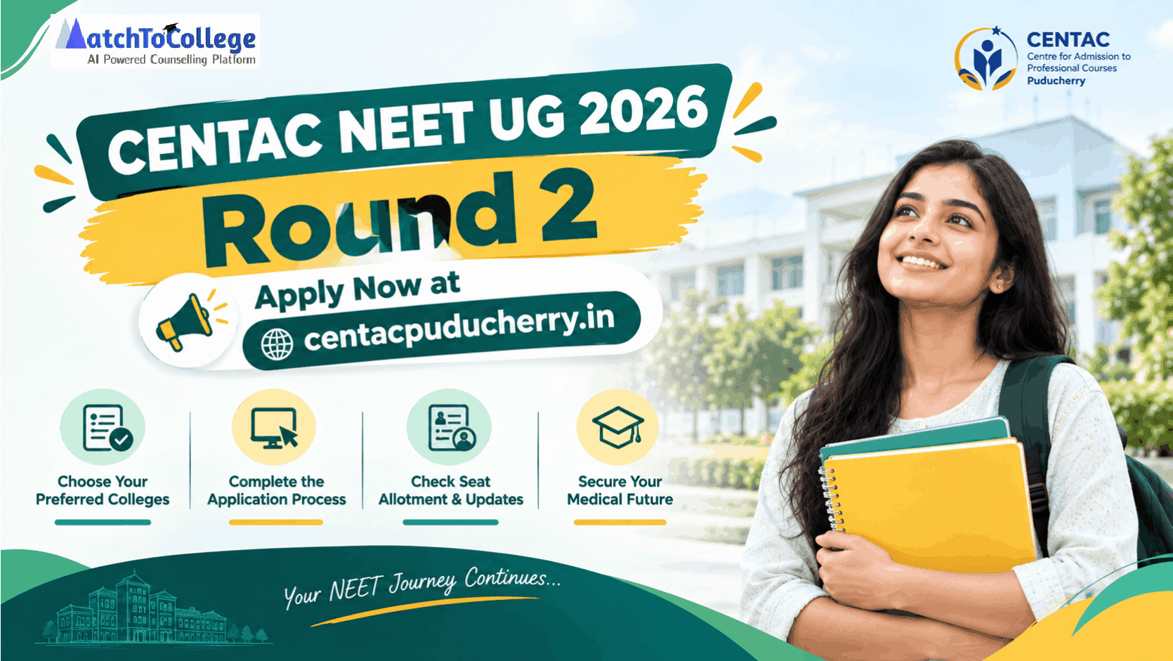 CENTAC NEET UG 2026 Round 2: Apply Now at centacpuducherry.in