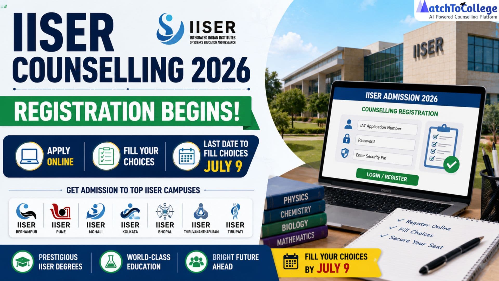 IISER Counselling 2026: Register & Fill Choices by July 9