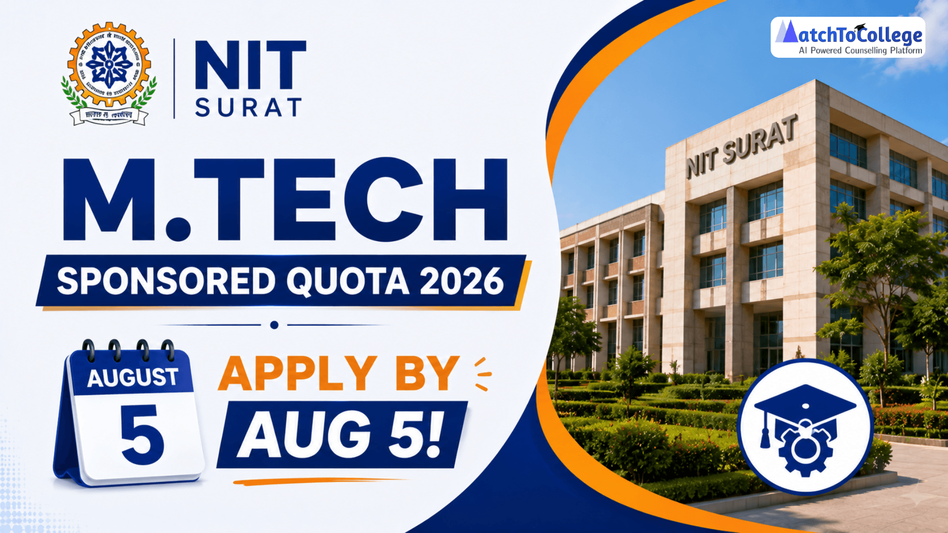 NIT Surat M.Tech Sponsored Quota 2026: Apply by Aug 5!