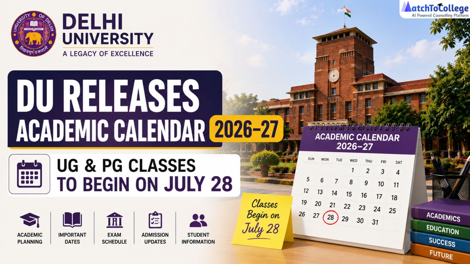 DU Academic Calendar 2026-27: Classes Start July 28