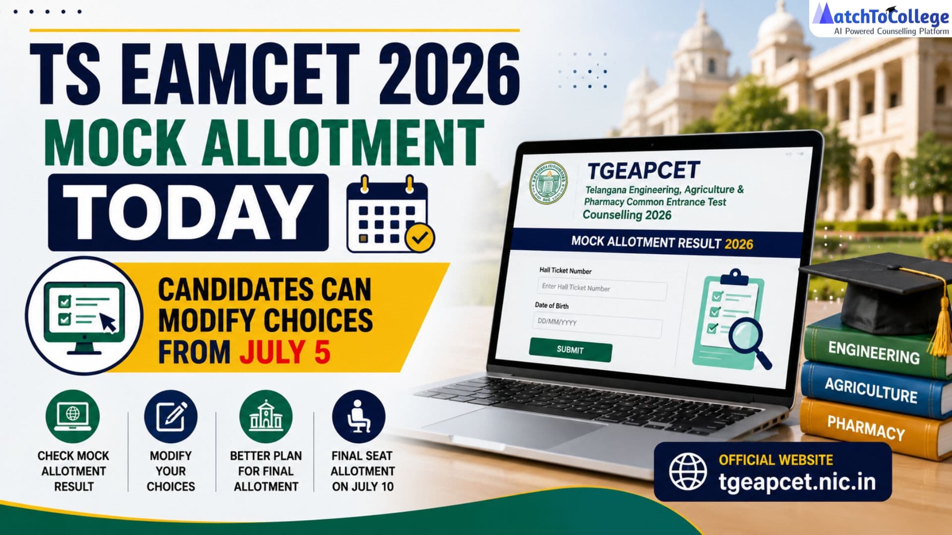 TS EAMCET 2026: Mock Allotment Out! Modify Choices July 5
