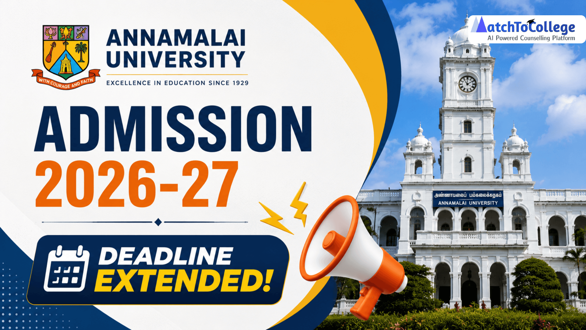 Annamalai University Admission 2026-27: Deadline Extended!