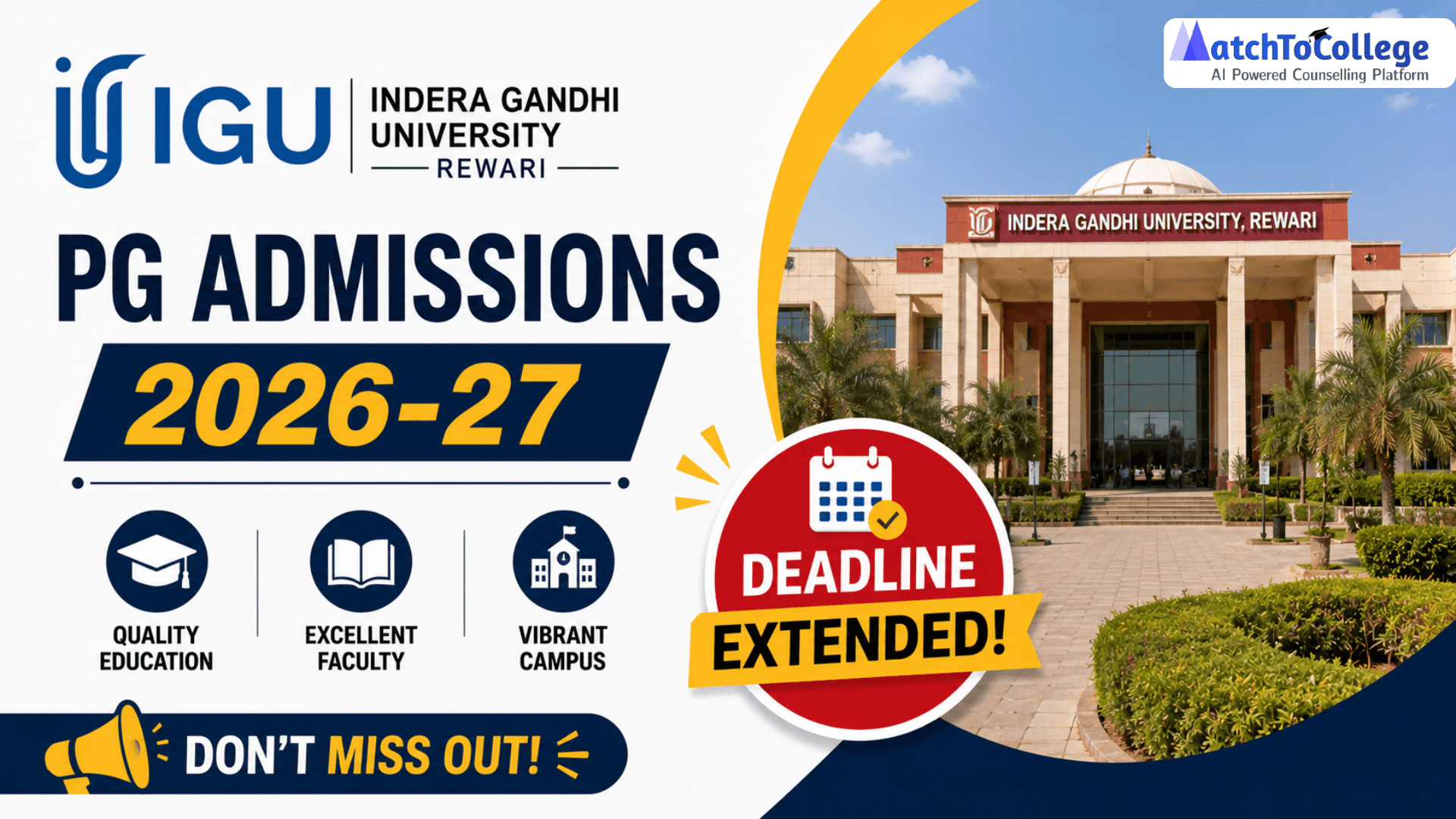 IGU Rewari PG Admissions 2026-27: Deadline Extended!