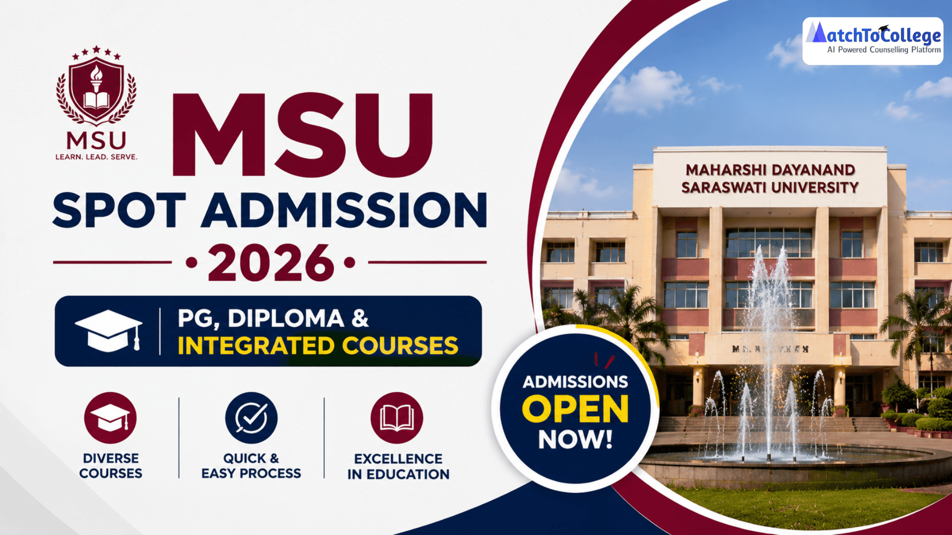 MSU Spot Admission 2026: PG, Diploma & Integrated Courses