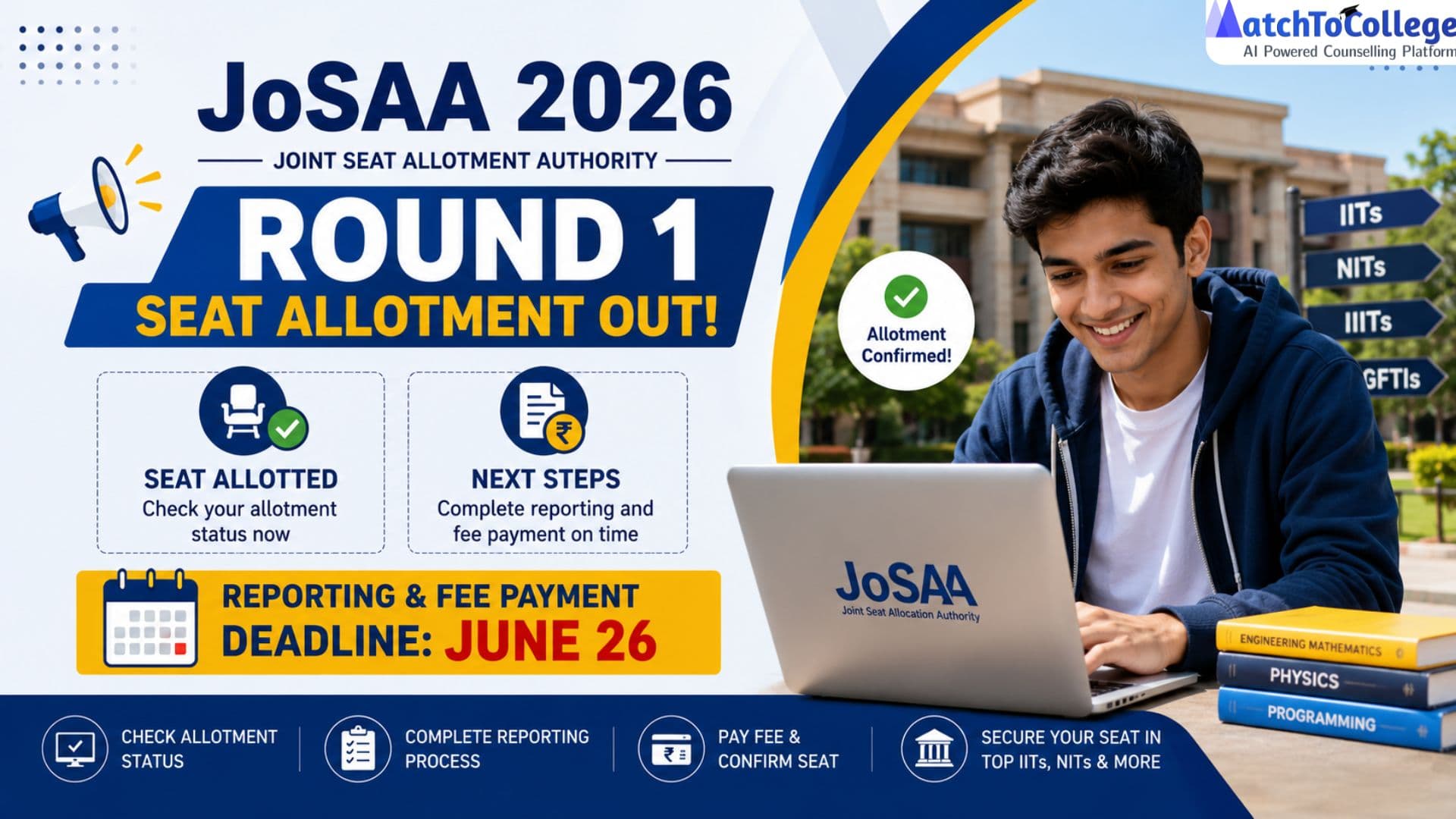 JoSAA 2026 Round 1 Seat Allotment: Check Now!
