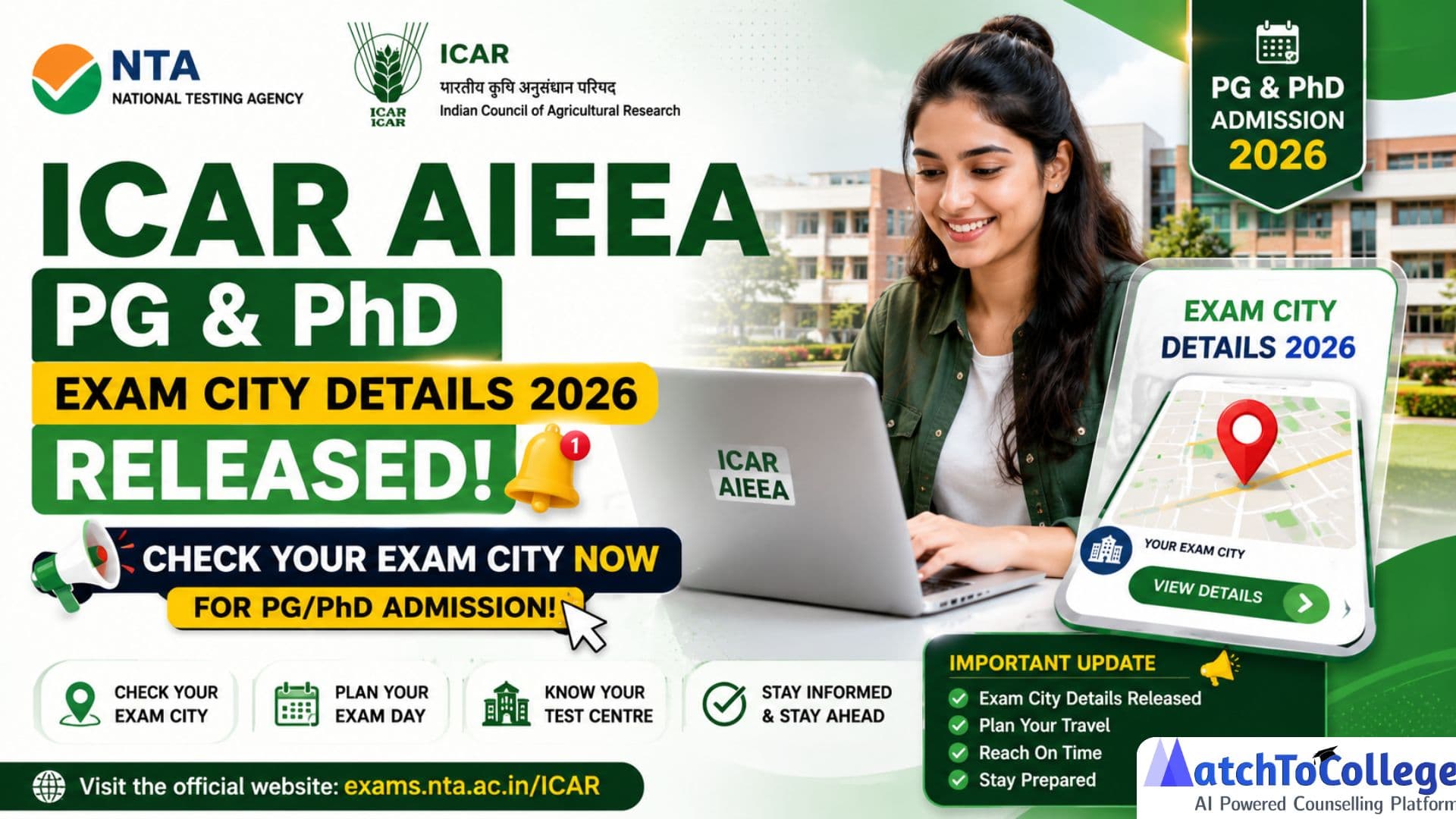 ICAR AIEEA PG & PhD 2026 Exam City Details Released