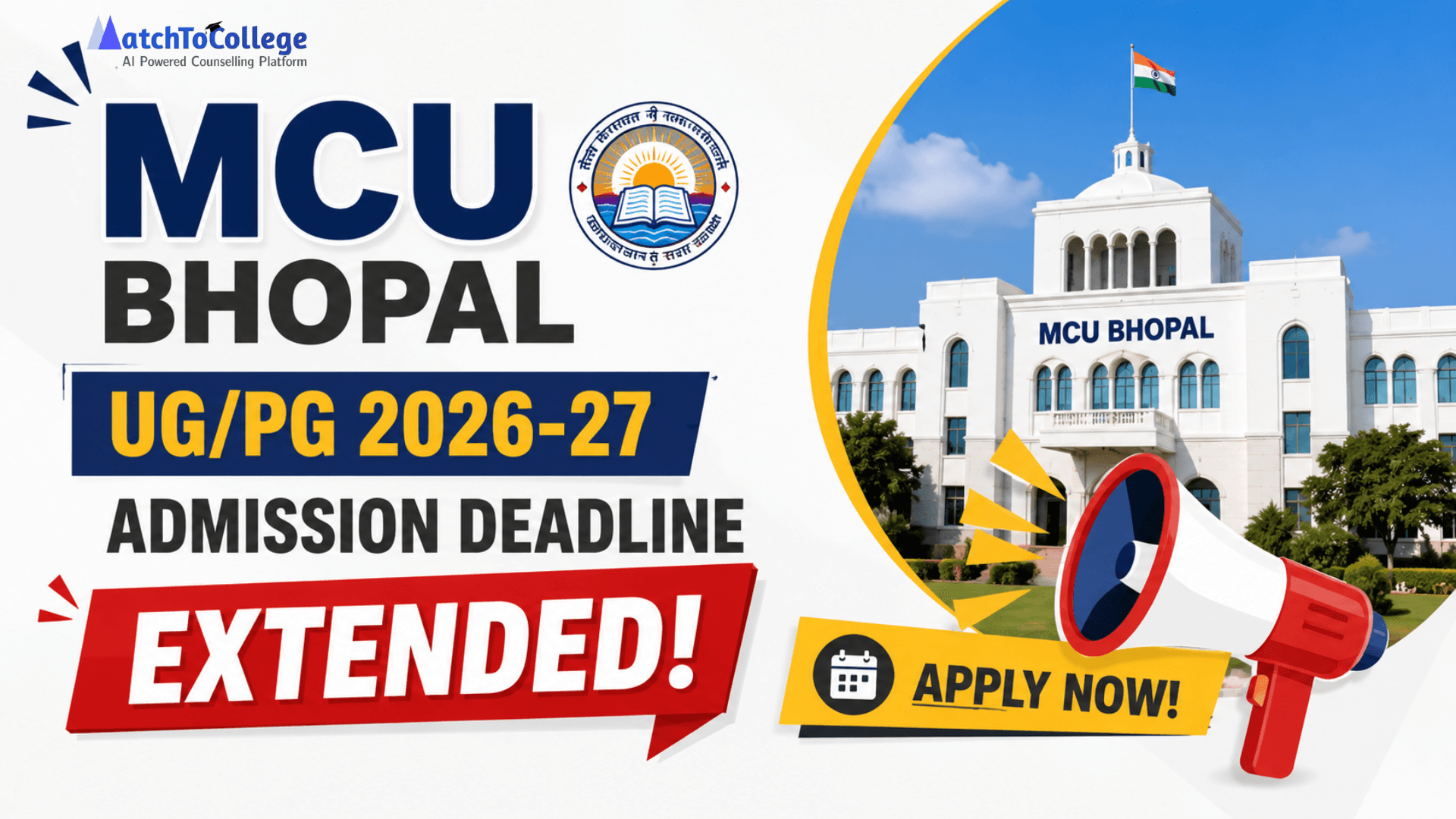 MCU Bhopal UG/PG 2026-27 Admission Deadline Extended!