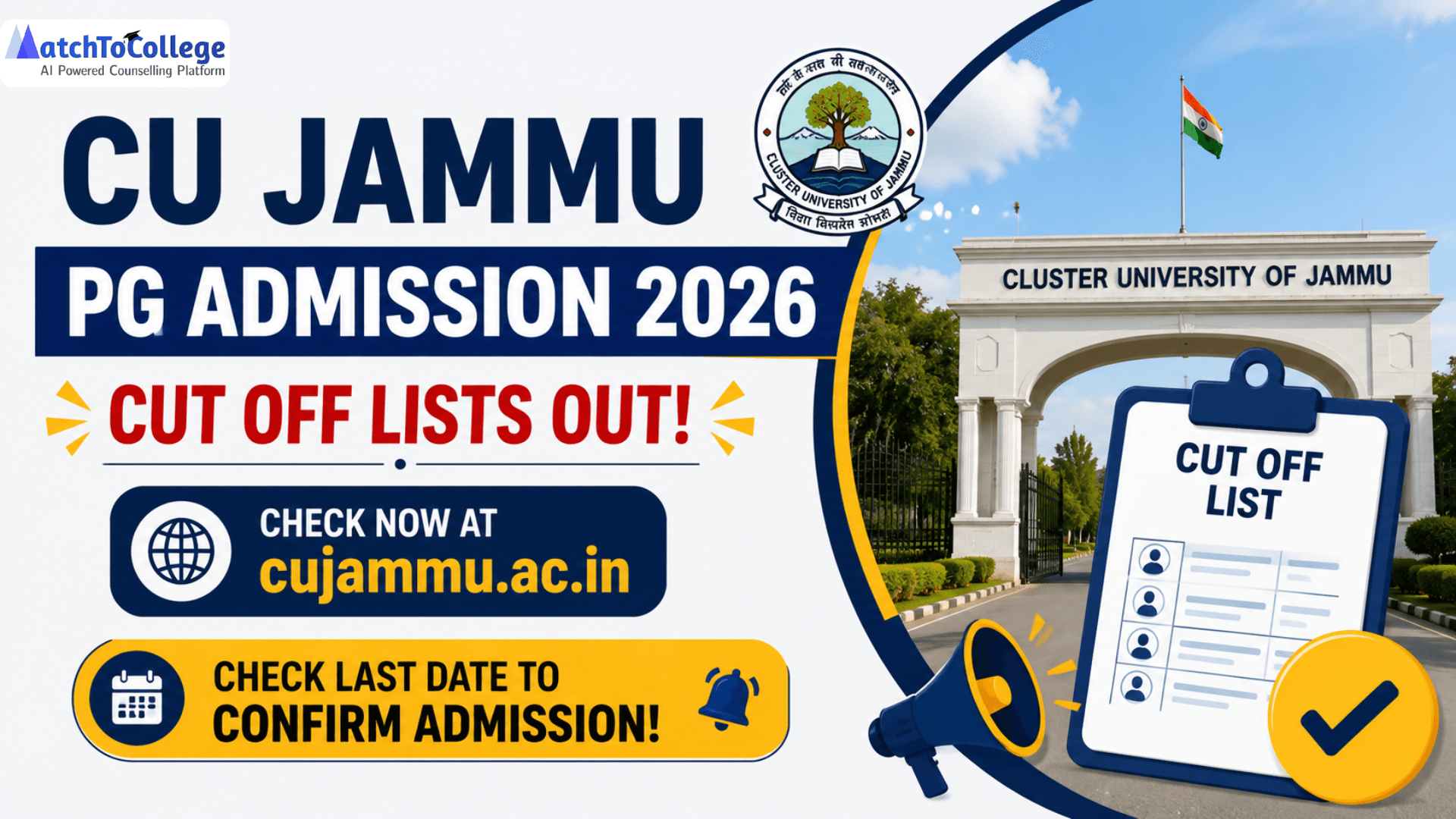 CU Jammu PG Admission 2026: Cut Offs & Last Date to Confirm