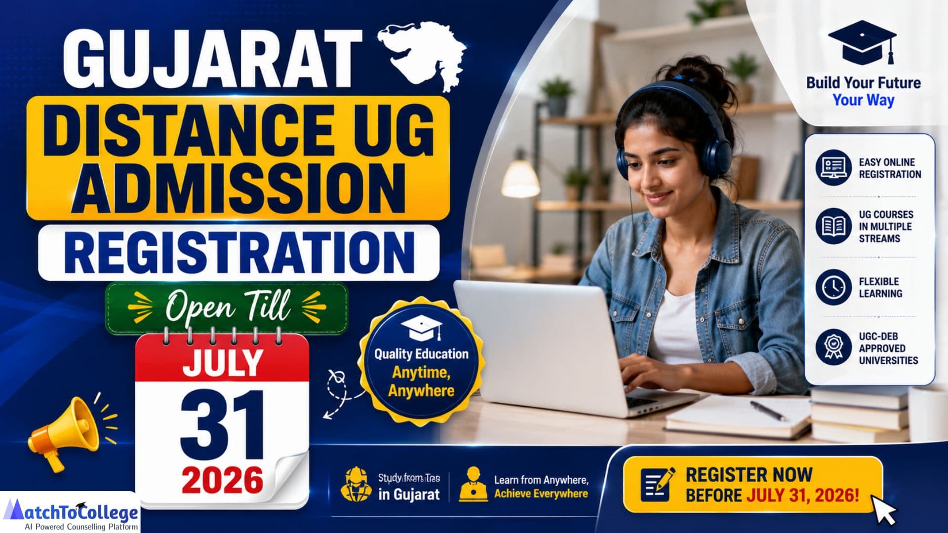 Gujarat Distance UG Admission 2026: Register by July 31