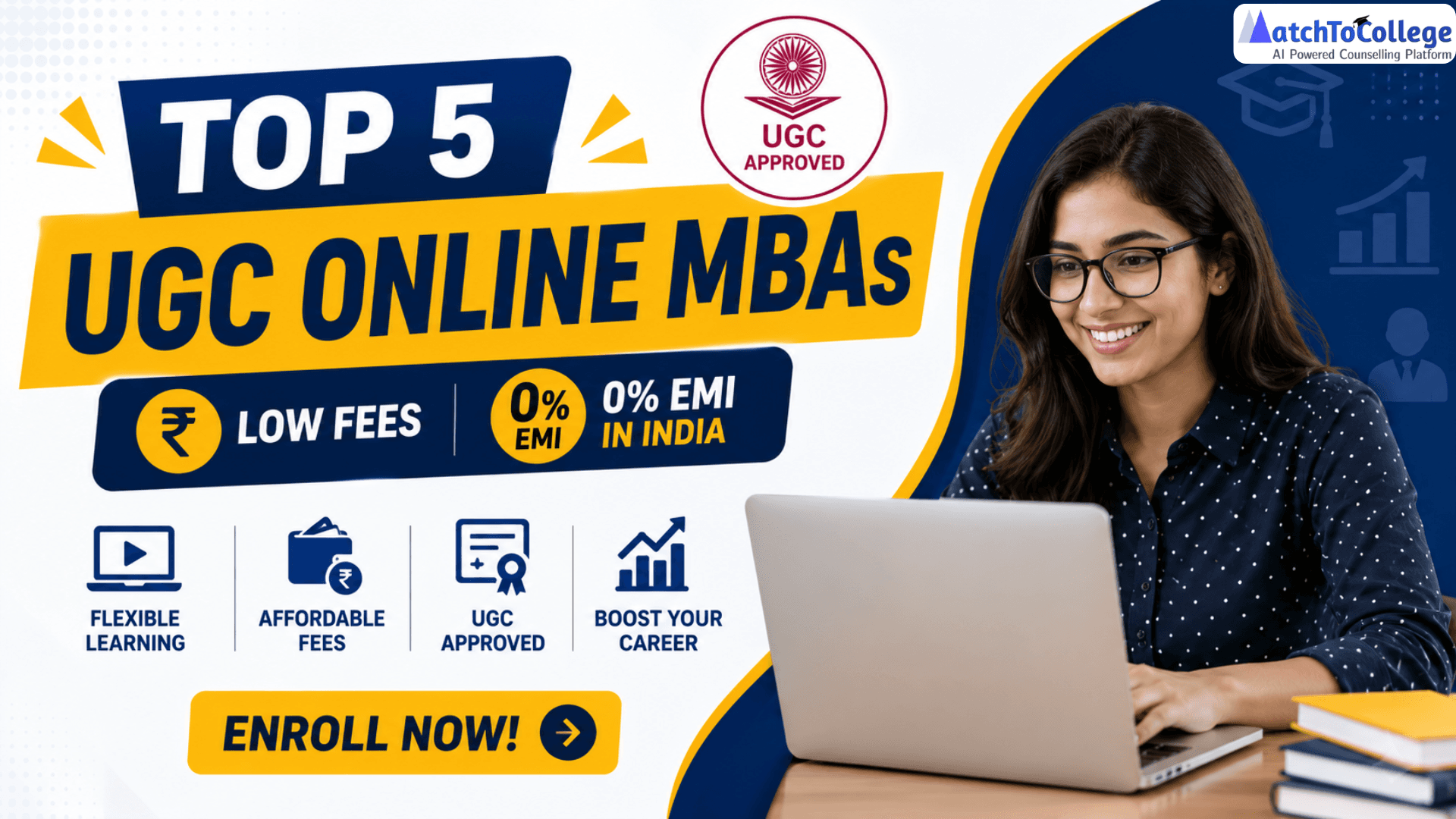 Top 5 UGC Online MBAs: Low Fees & 0% EMI India