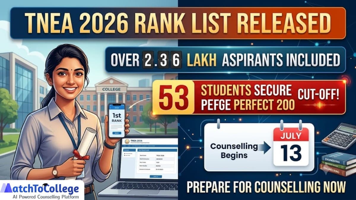 TNEA 2026 Rank List Out: 2.36 Lakh Aspirants, 53 Perfect Scores