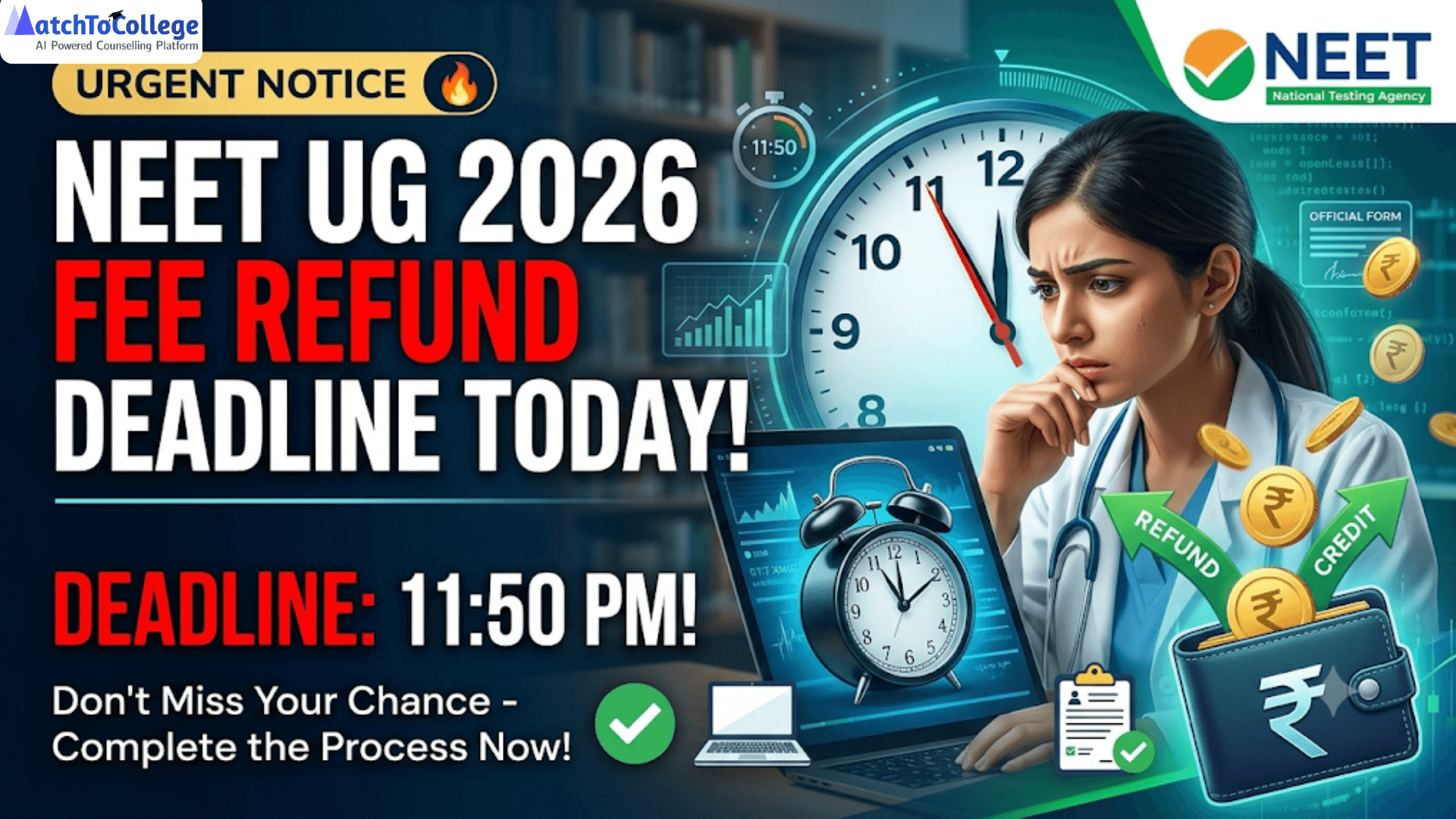 URGENT: NEET UG 2026 Fee Refund Deadline TODAY by 11:50 PM!
