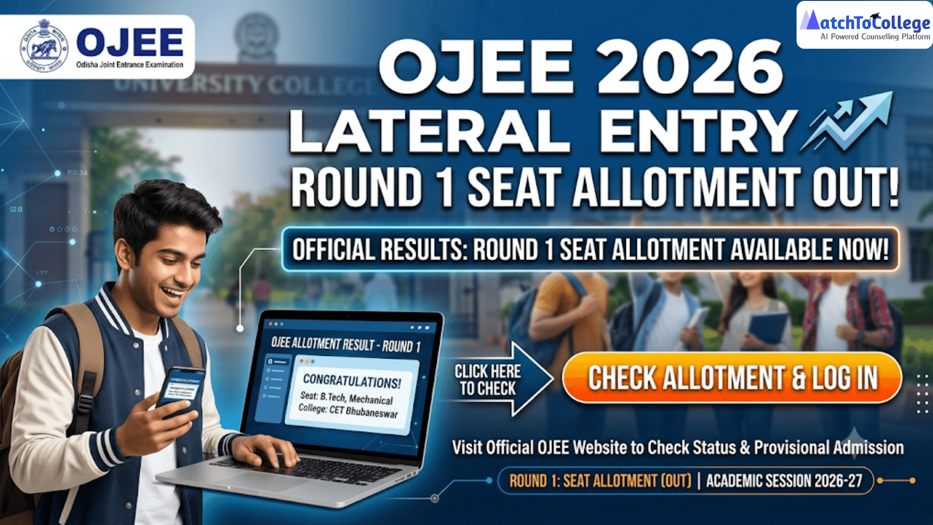 OJEE 2026 Lateral Entry Round 1 Seat Allotment OUT! Check Now