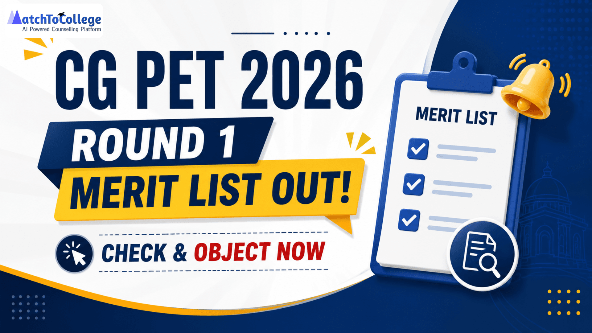CG PET 2026 Round 1 Merit List Out! Check & Object Now