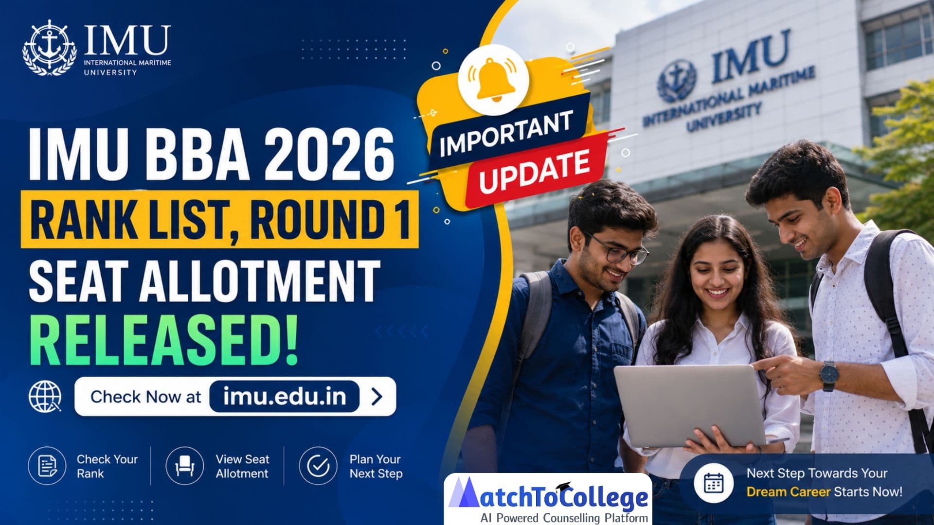 IMU BBA 2026 Rank List & Round 1 Seat Allotment Released!