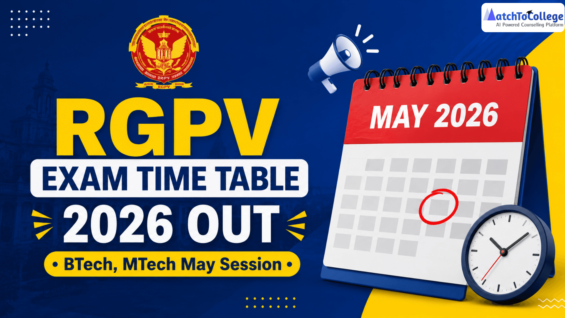 RGPV Exam Time Table 2026 OUT: BTech, MTech May Session