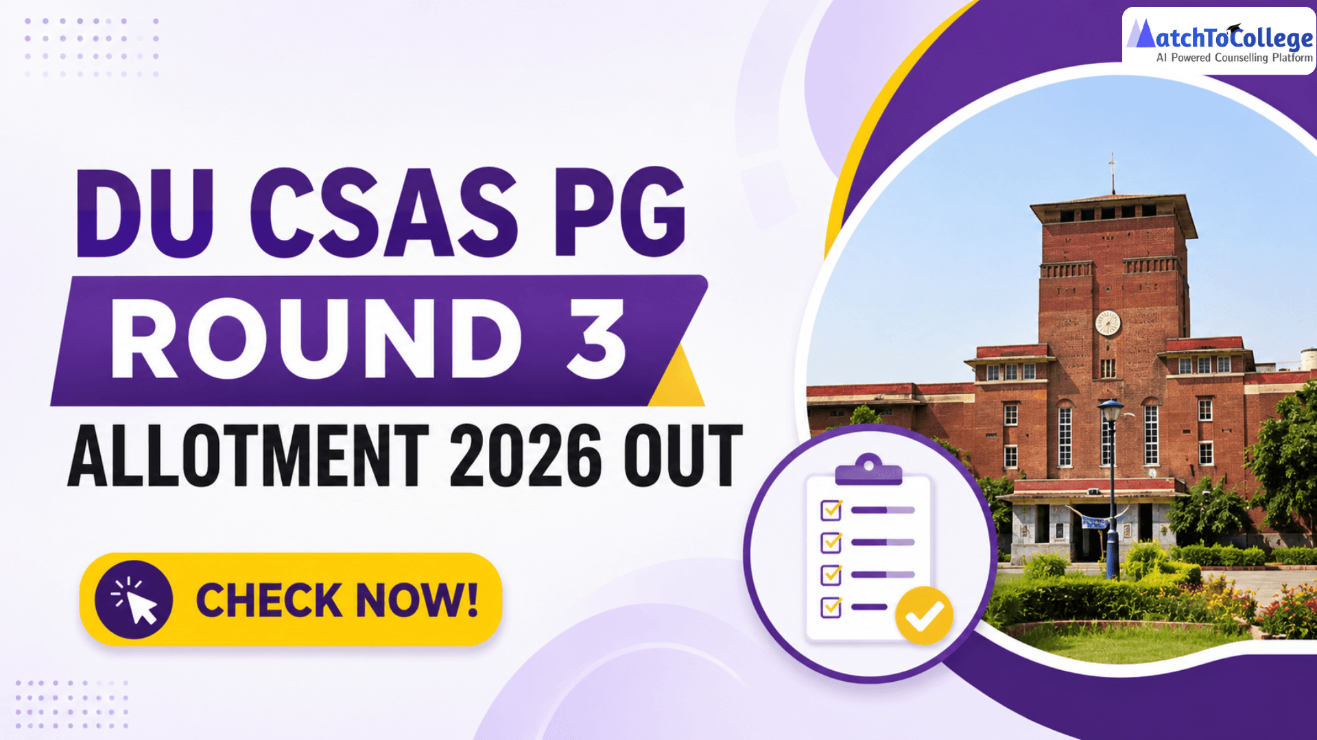 DU CSAS PG Round 3 Allotment 2026 Out: Check Now!