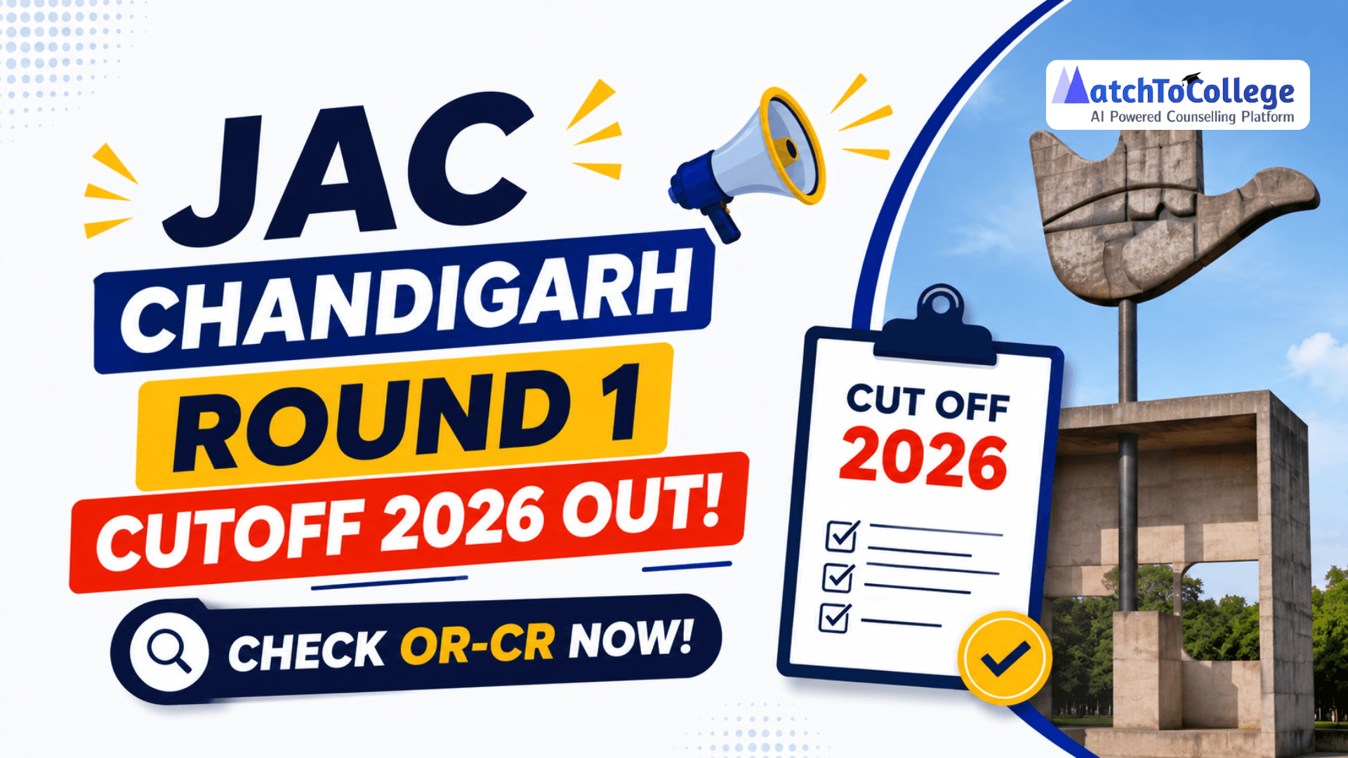 JAC Chandigarh Round 1 Cutoff 2026 Out: Check OR-CR Now!