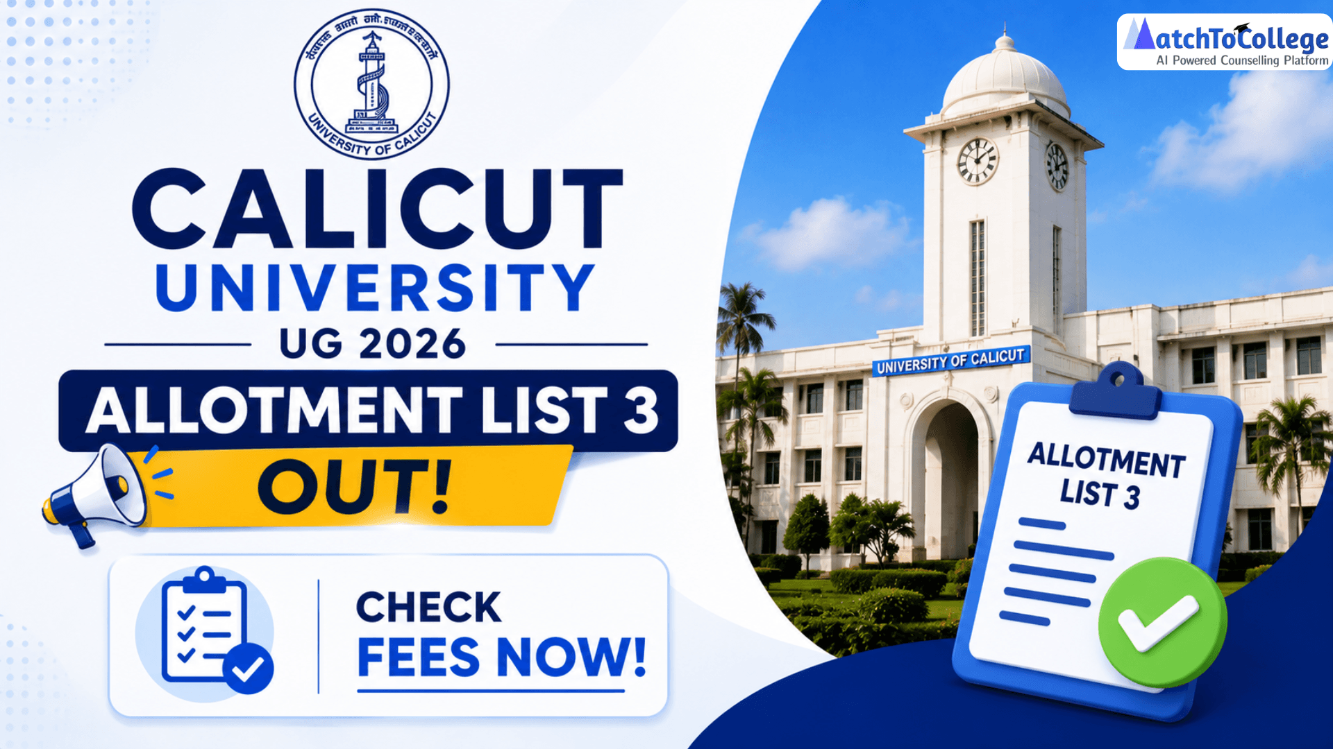 Calicut University UG 2026 Allotment List 3 Out: Check Fees Now!