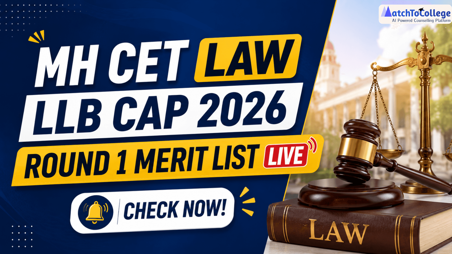 MH CET Law LLB CAP 2026 Round 1 Merit List Live: Check Now!