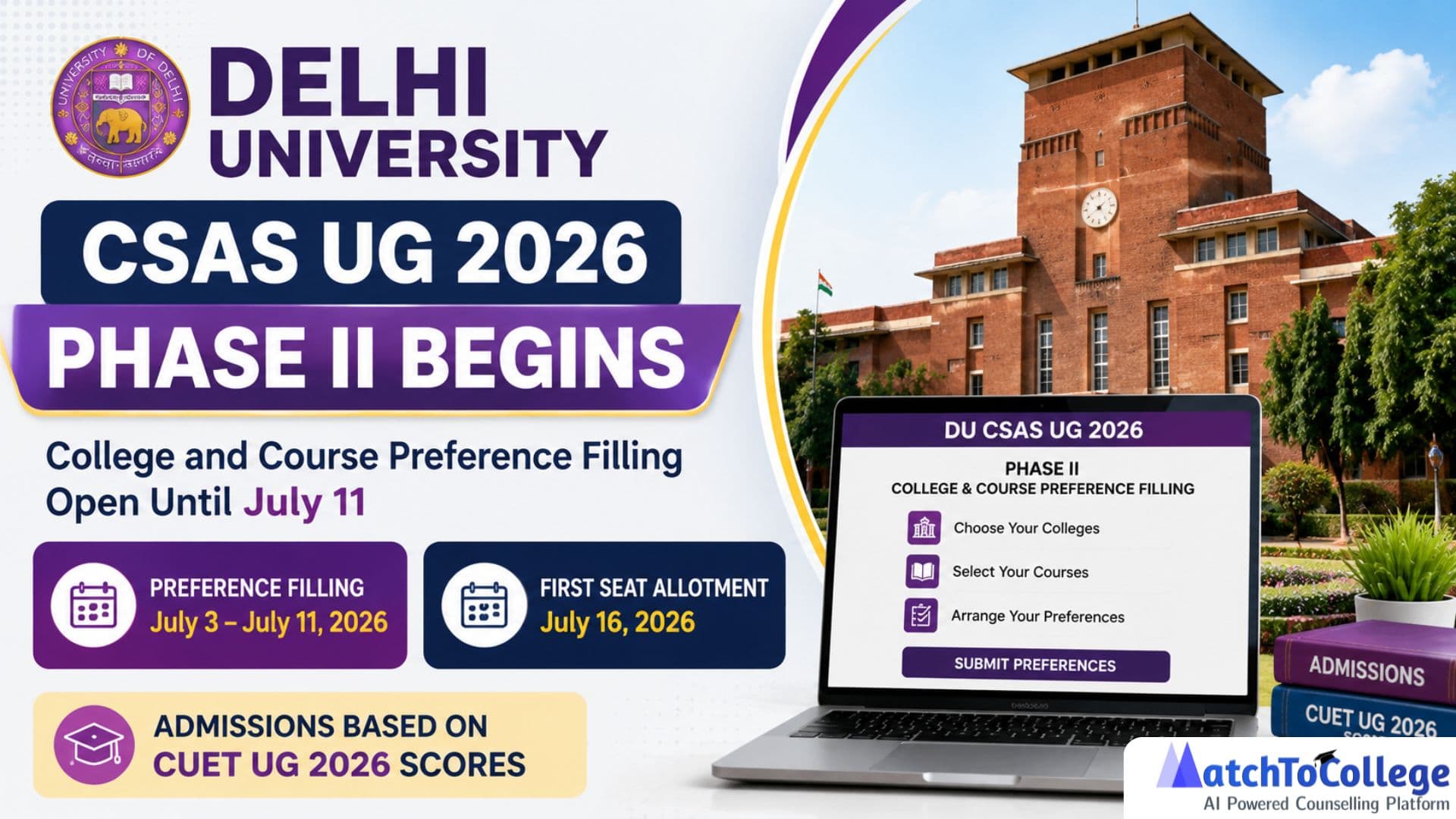 DU CSAS UG 2026 Phase II: Fill Preferences By July 11!
