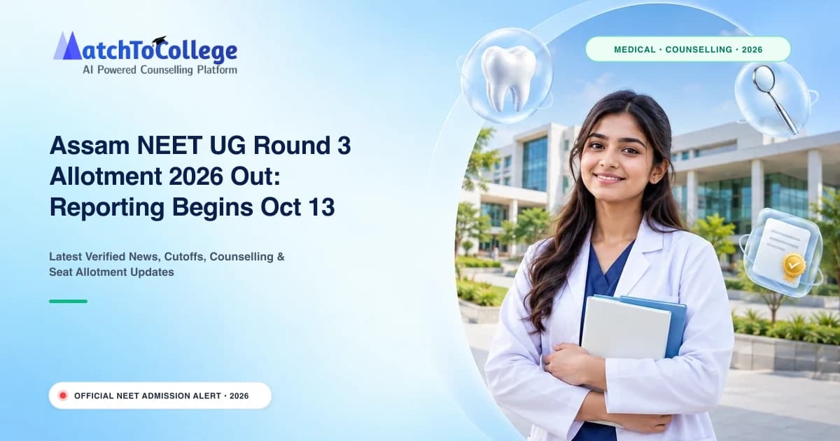 Assam NEET UG Round 3 Allotment 2026 Out: Reporting Begins Oct 13 at dme.assam.gov.in