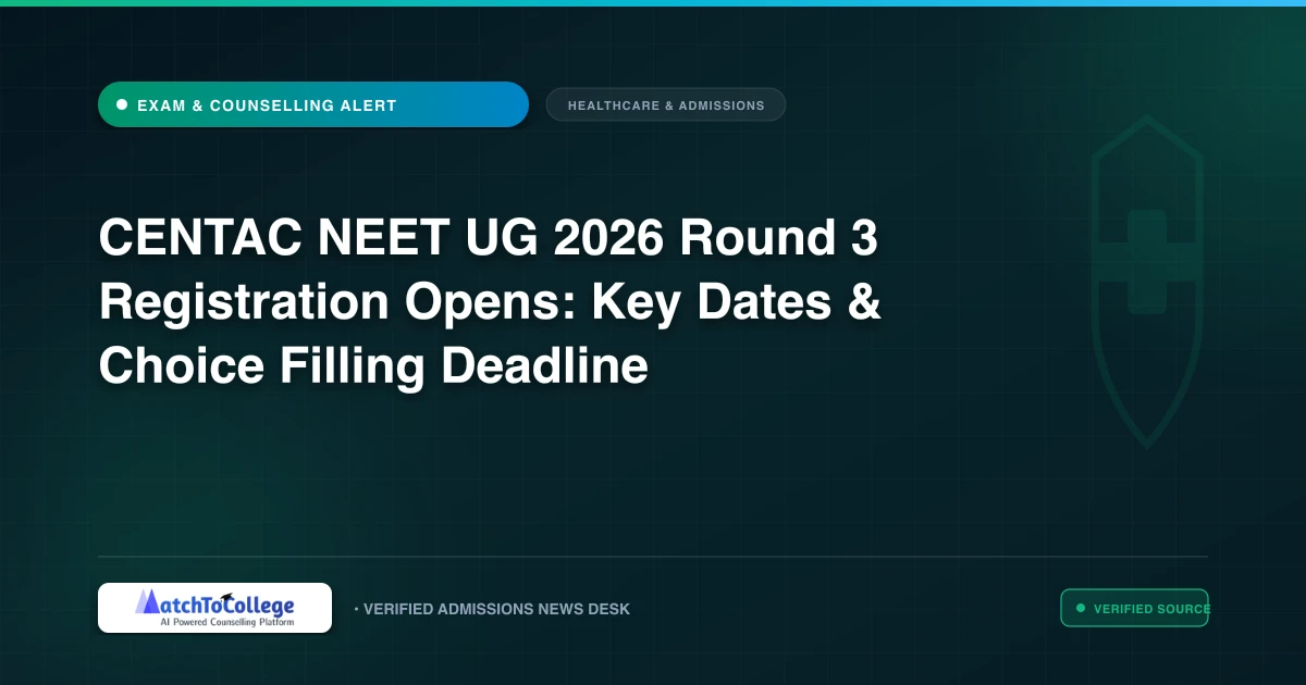 CENTAC NEET UG 2026 Round 3 Registration Opens: Key Dates & Choice Filling Deadline
