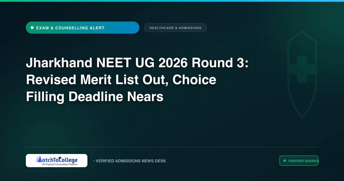 Jharkhand NEET UG 2026 Round 3: Revised Merit List Out, Choice Filling Deadline Nears