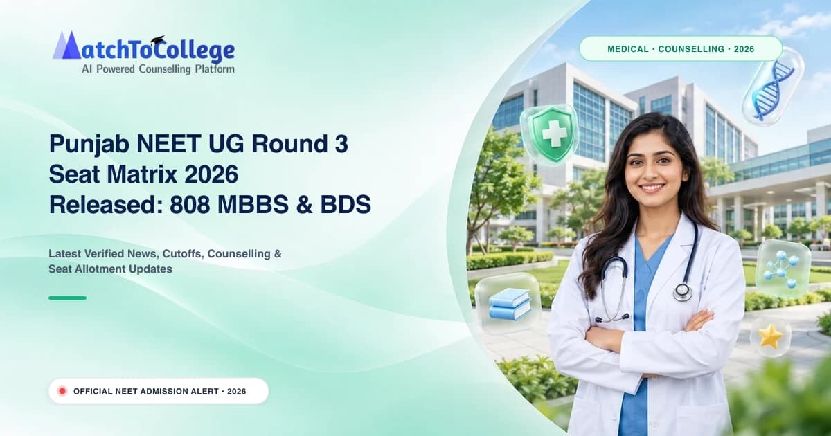Punjab NEET UG Round 3 Seat Matrix 2026 Released: 808 MBBS & BDS Seats Available