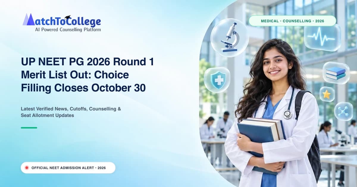 UP NEET PG 2026 Round 1 Merit List Out: Choice Filling Closes October 30